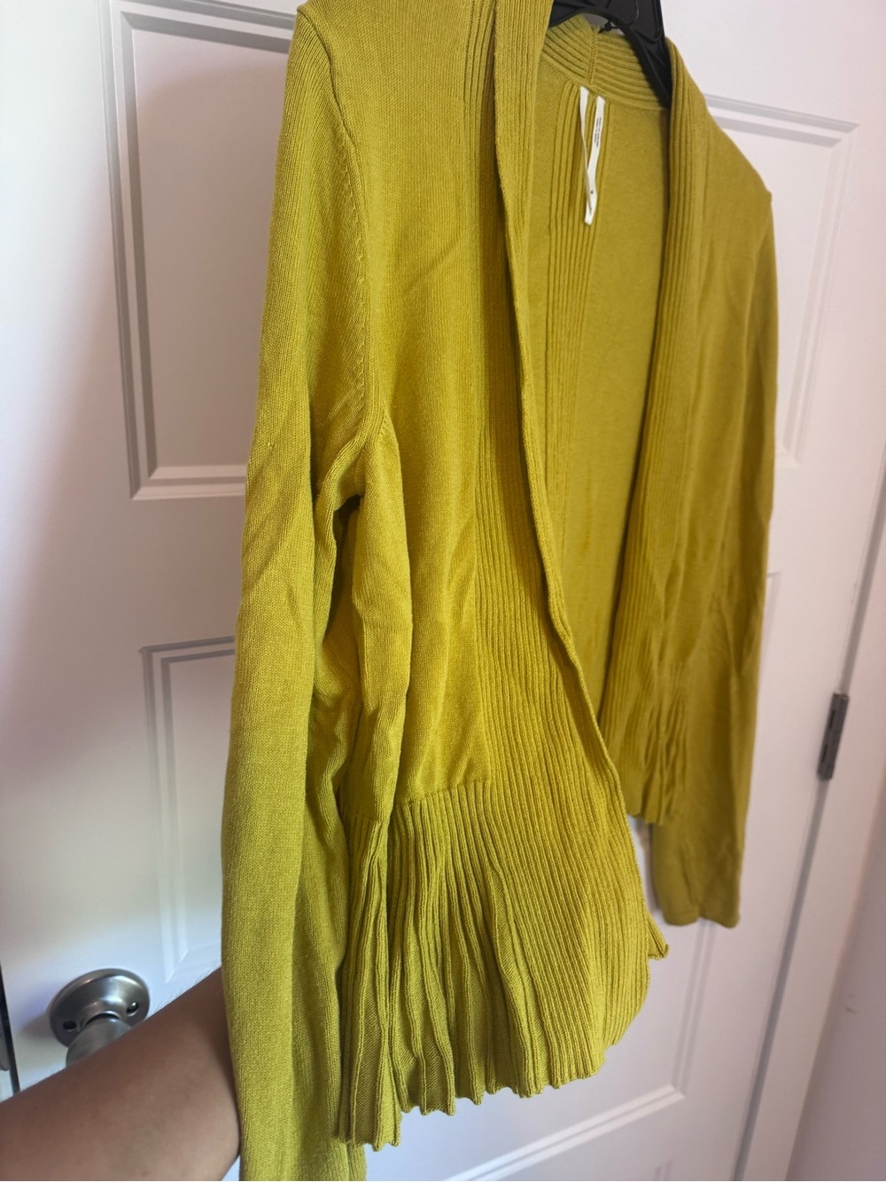 Women’s Open Front Ruffle Hem Sweater Cardigan - mustard - Picture 3 of 4